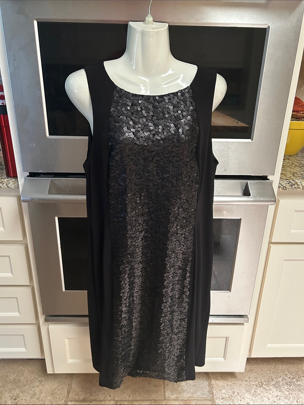 Chico's Black Sequin-Front Midi Dress